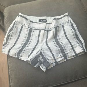 Express white and grey striped shorts